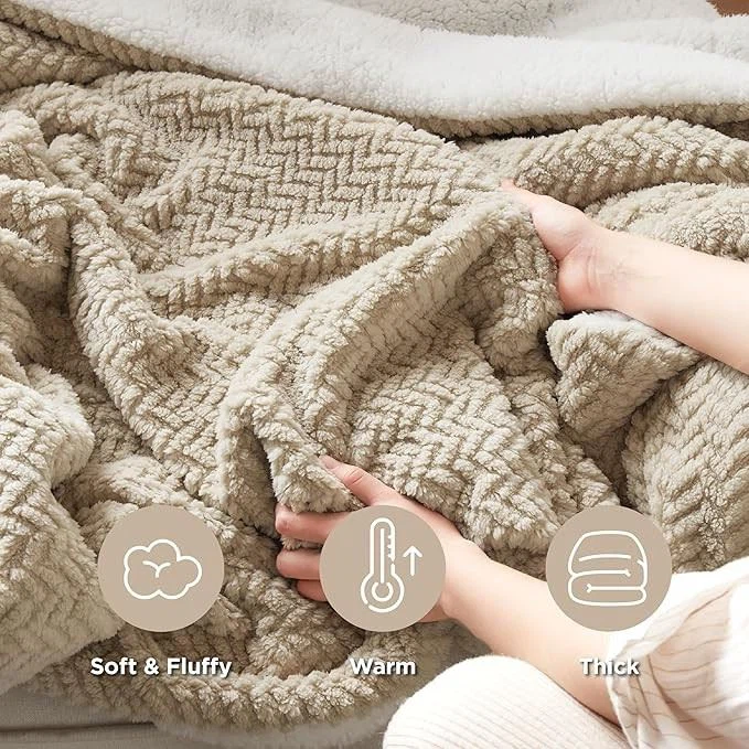 Beige Sherpa Fleece Throw Blanket - Herringbone Pattern suppliers